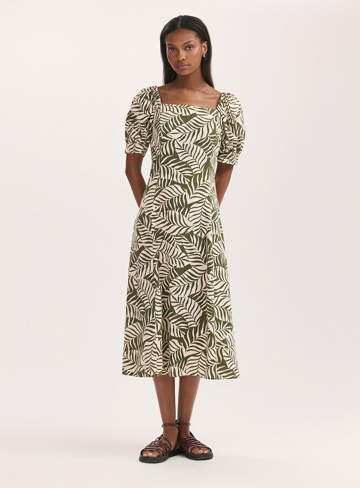 FINERY Daisy Dress Khaki Leaves 18 - Image 1 thumbnail
