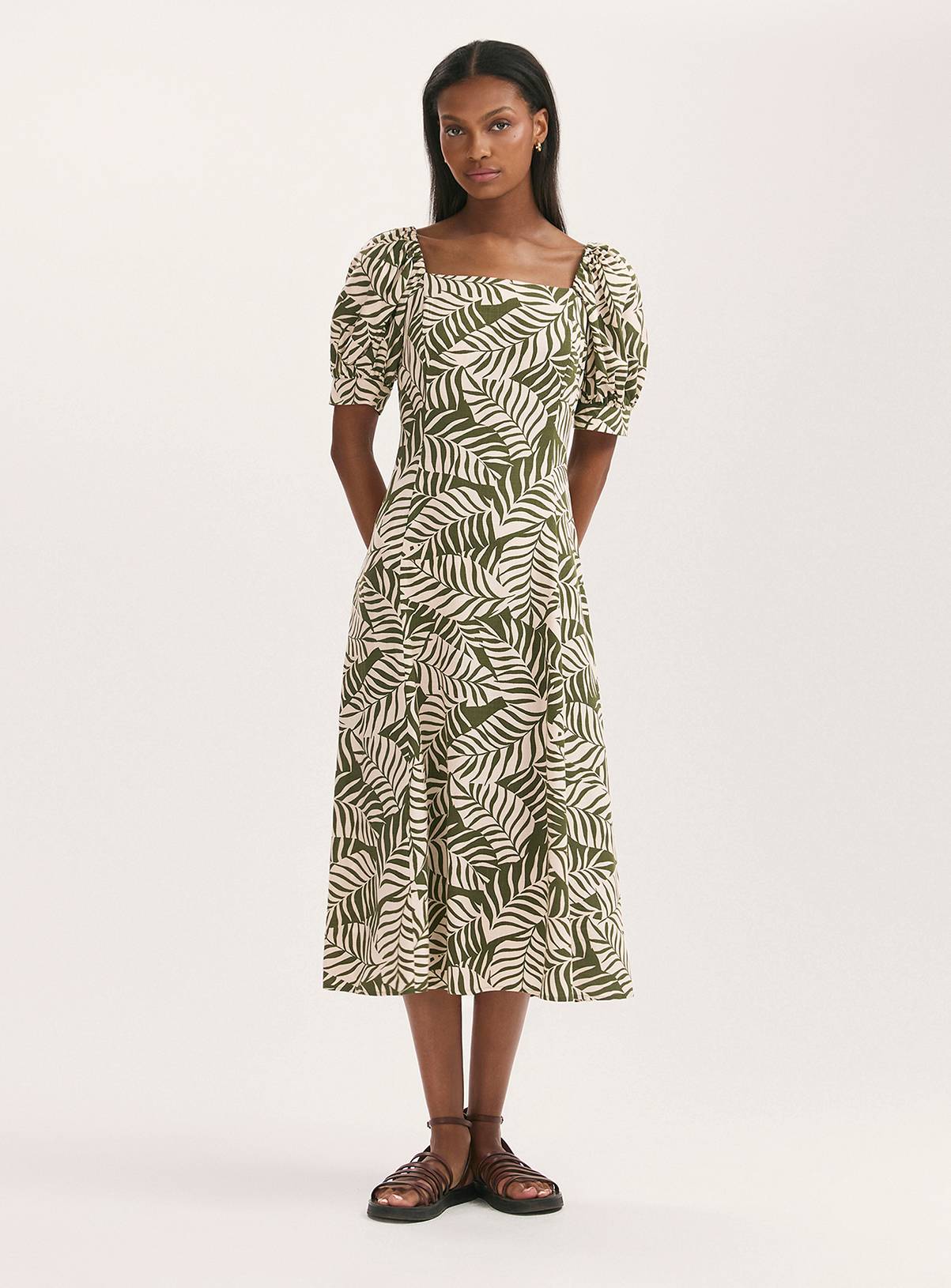 FINERY Daisy Dress Khaki Leaves 18 - Image 1