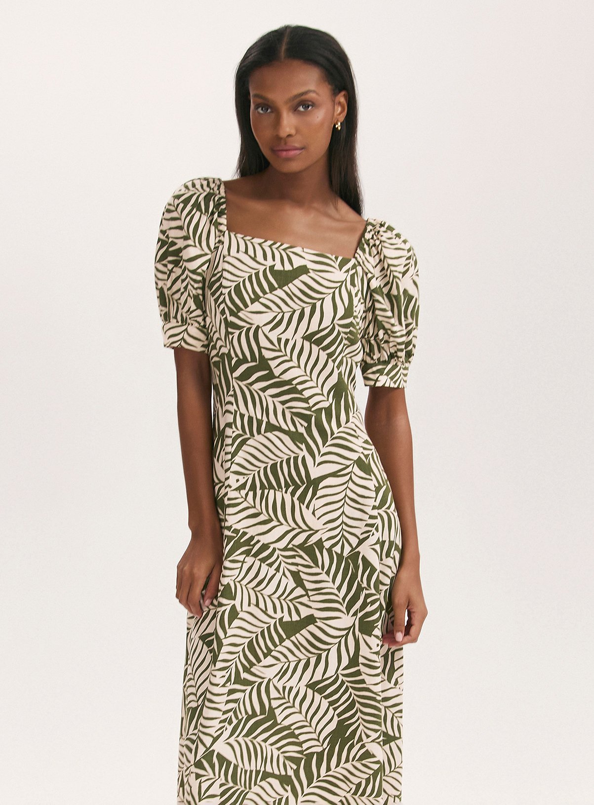 FINERY Daisy Dress Khaki Leaves 18 - Image 2 thumbnail