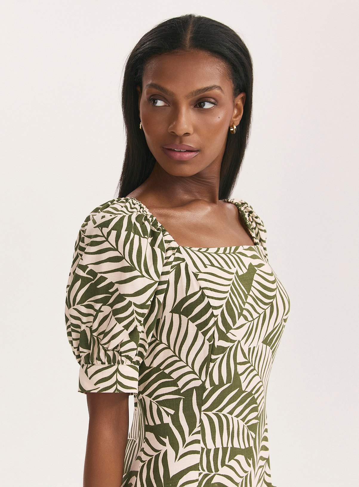 FINERY Daisy Dress Khaki Leaves 18 - Image 3 thumbnail
