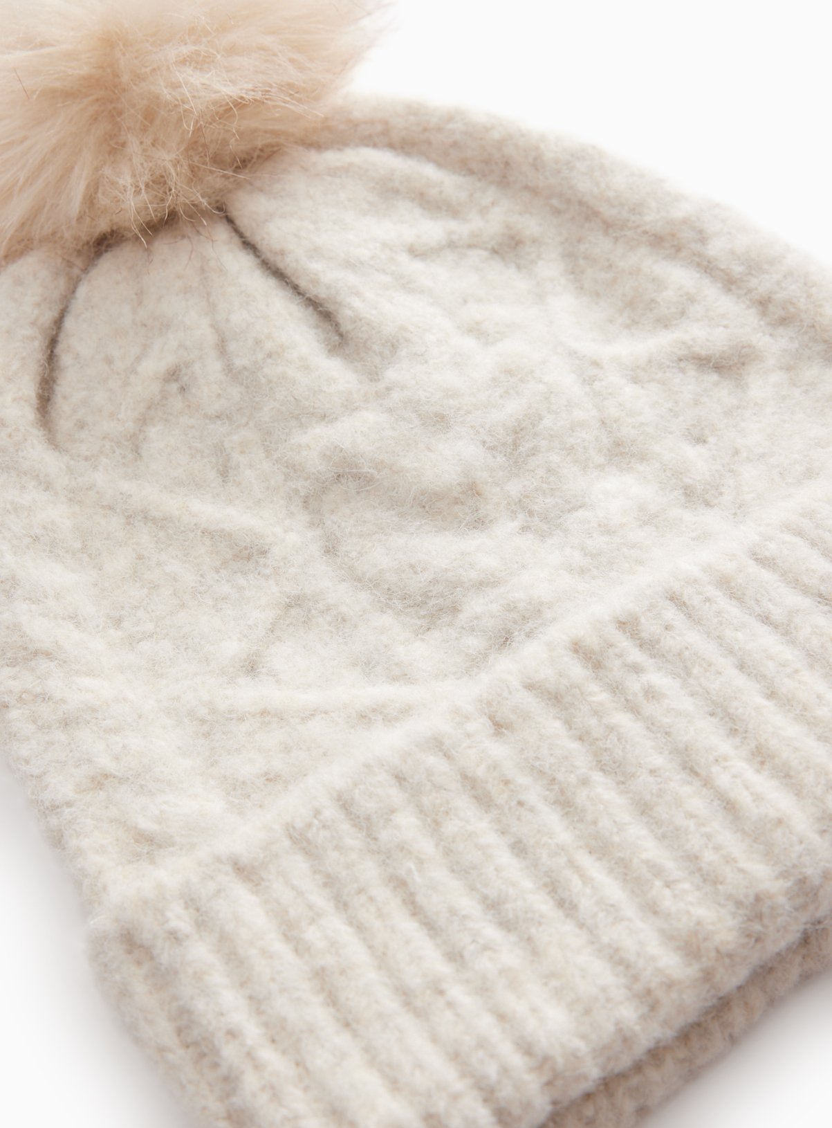 Cream Cable Knit Pompom Hat One Size - Image 3 thumbnail