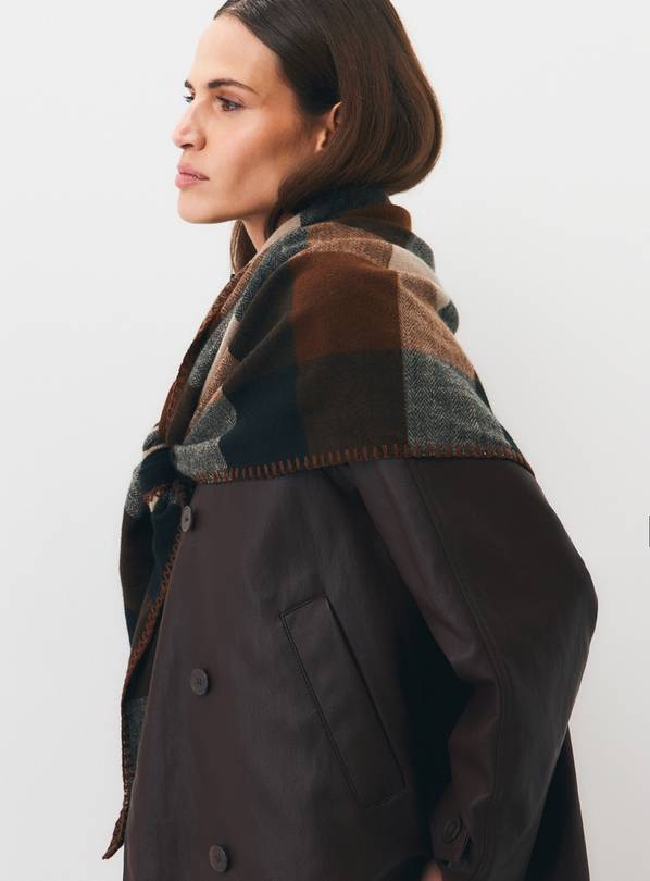Brown Checked Shawl One Size