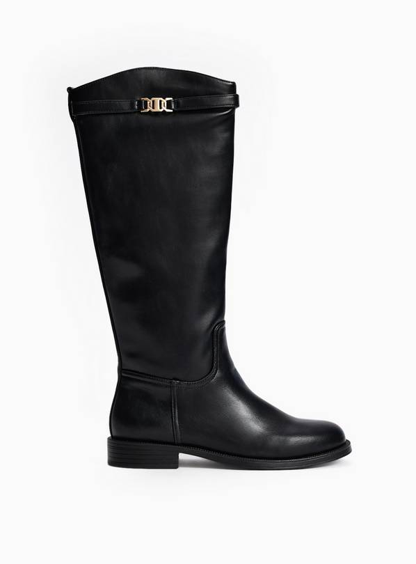 Black PU Long Equestrian Rider Boots 7