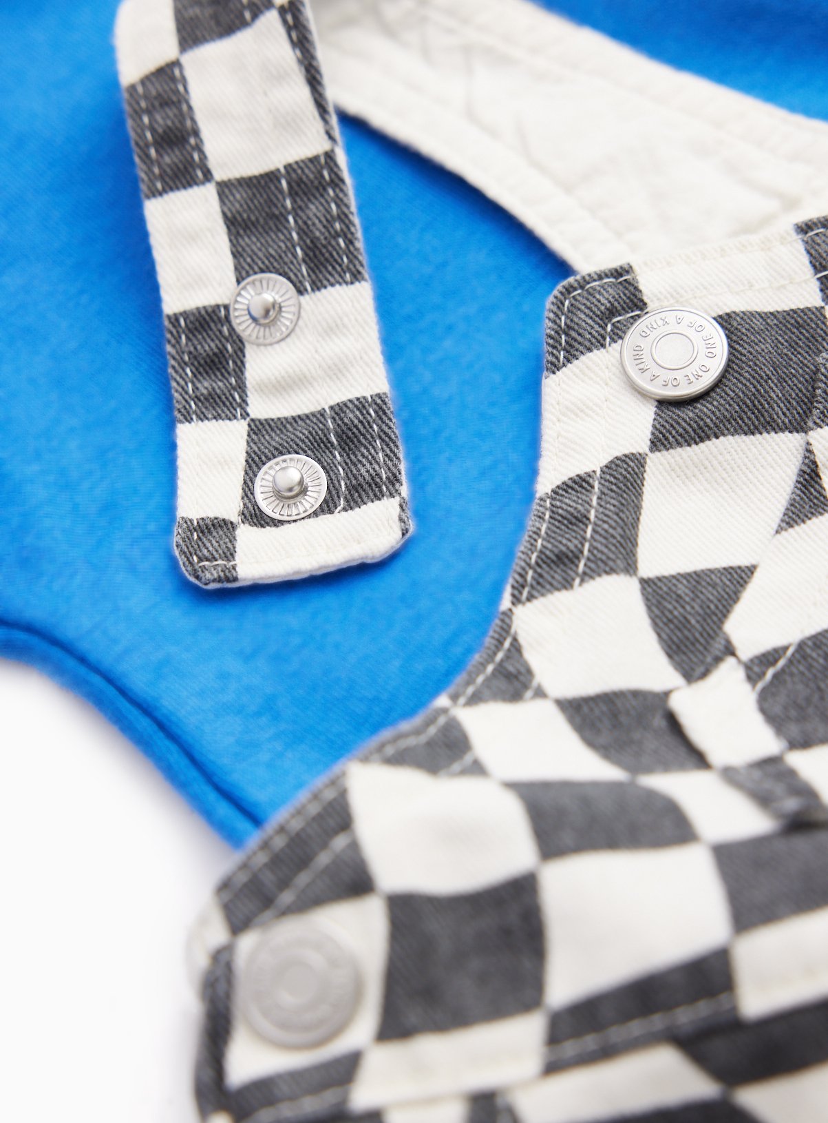 Black & White Checkerboard Dungarees & Blue Bodysuit Set 9-12 months - Image 2 thumbnail