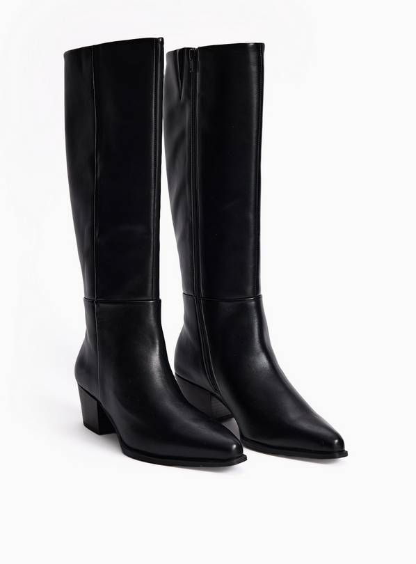 Black Smooth PU Long Leg Western Boots 8
