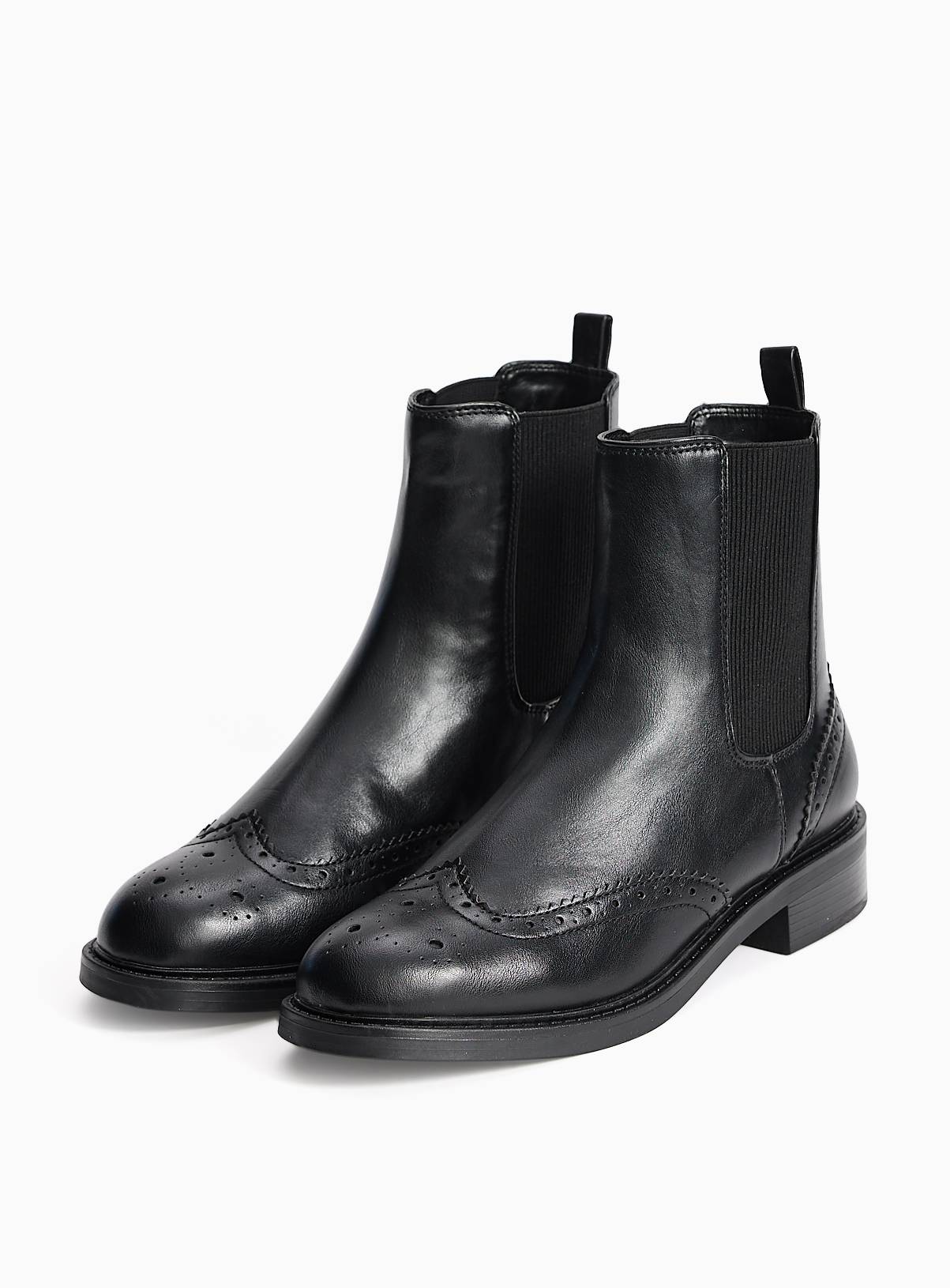 Black Faux Leather Brogue Chelsea Boots 7 - Image 2