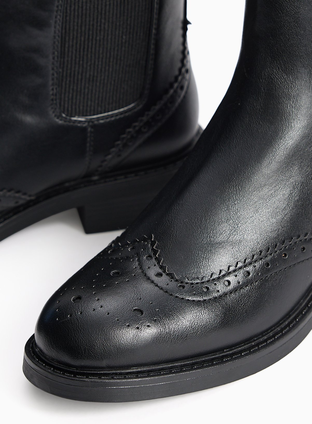Black Faux Leather Brogue Chelsea Boots 7 - Image 3 thumbnail
