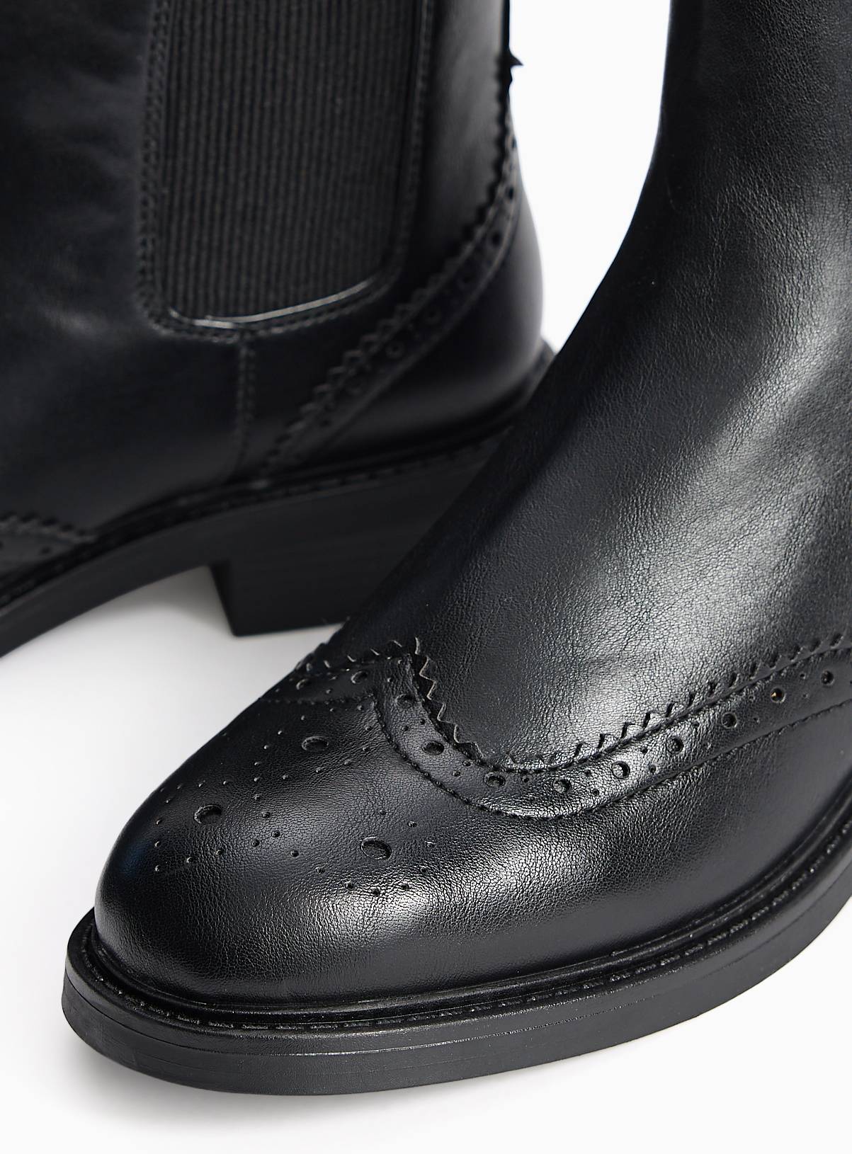 Black Faux Leather Brogue Chelsea Boots 7 - Image 3