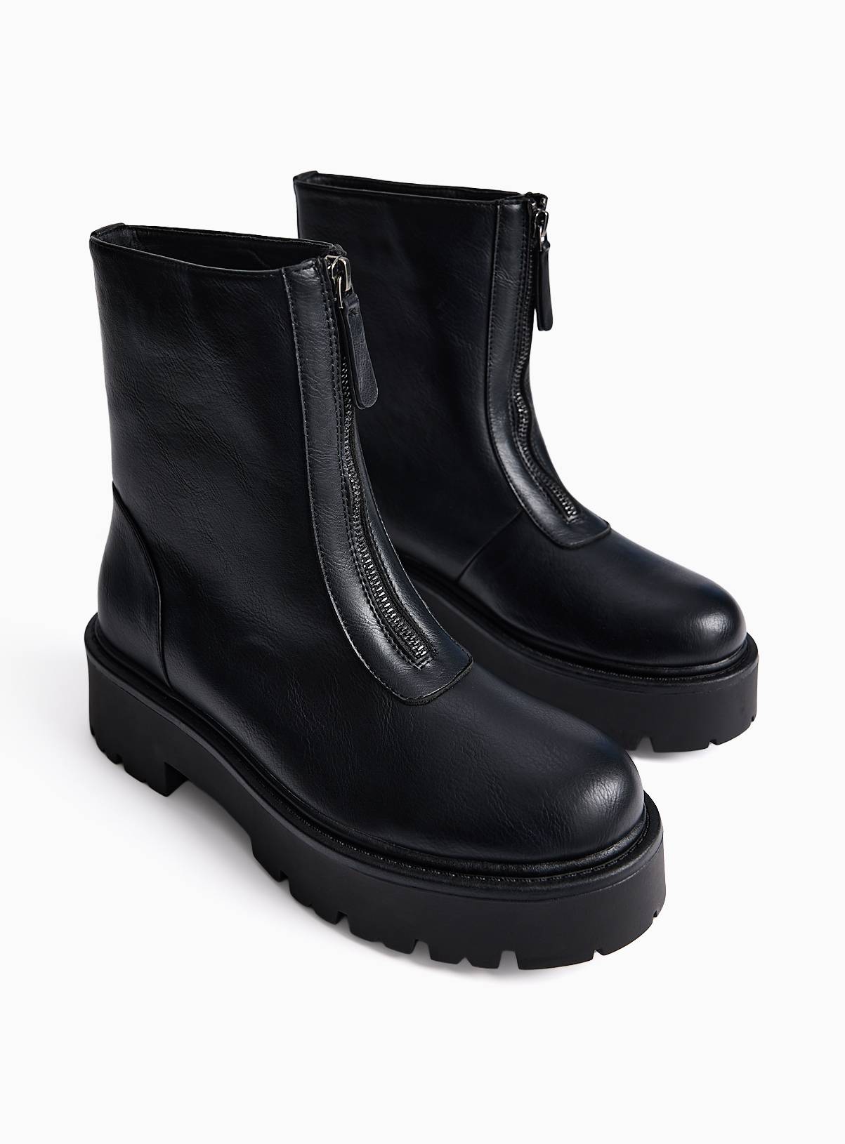 Black Faux Leather Chunky Ankle Boots 6 - Image 2