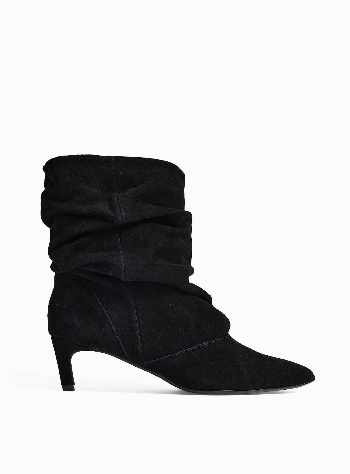 Black Ruched Mid Heel Suede Boots 7 - Image 1