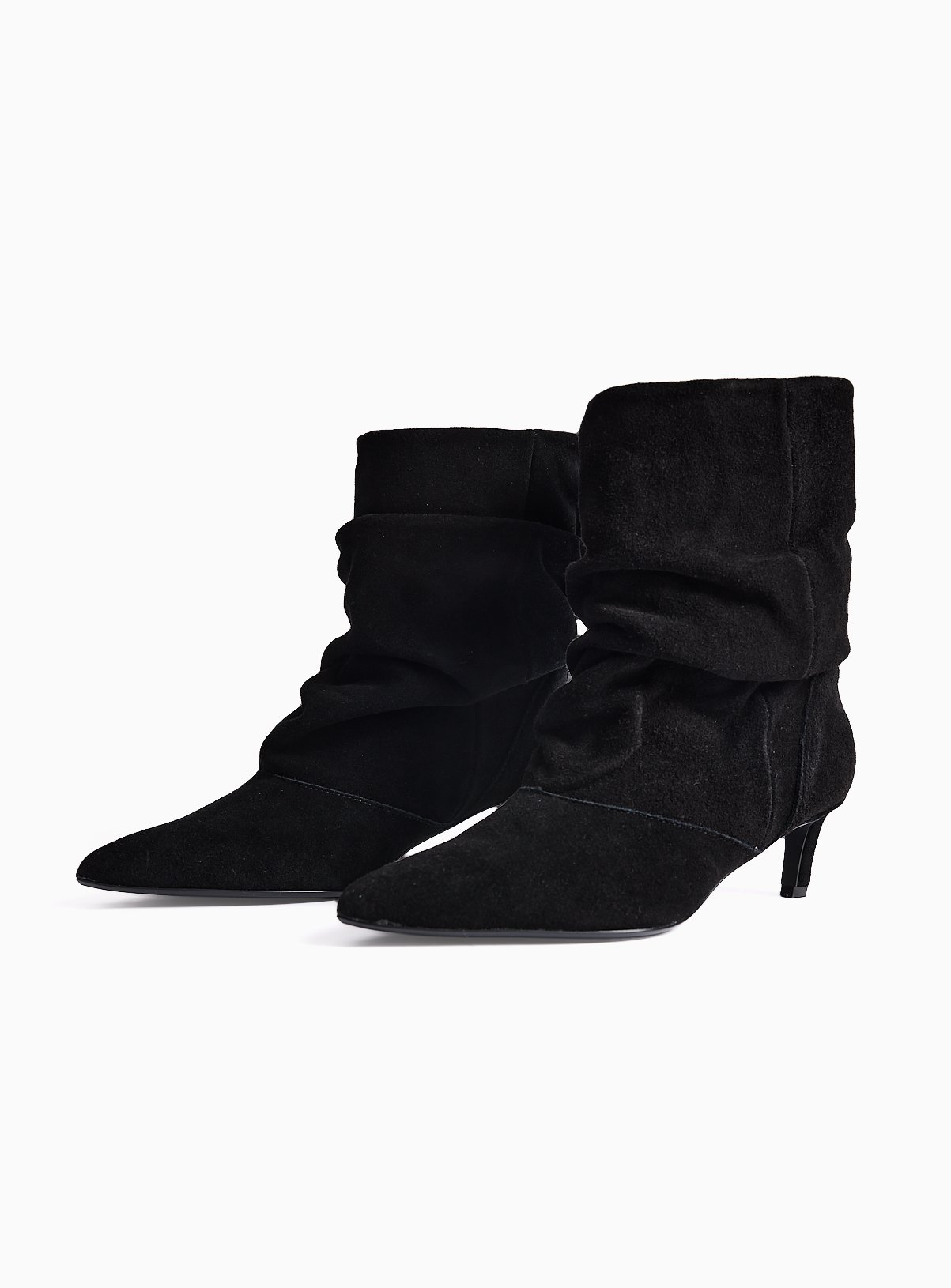 Black Ruched Mid Heel Suede Boots 7 - Image 2 thumbnail