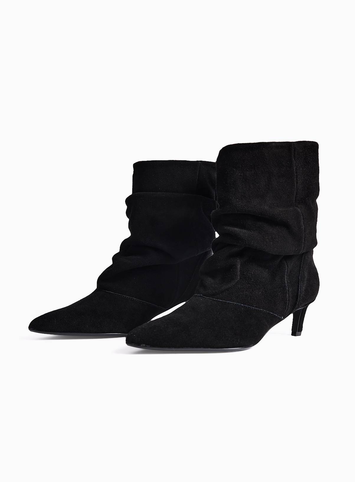 Black Ruched Mid Heel Suede Boots 7 - Image 2