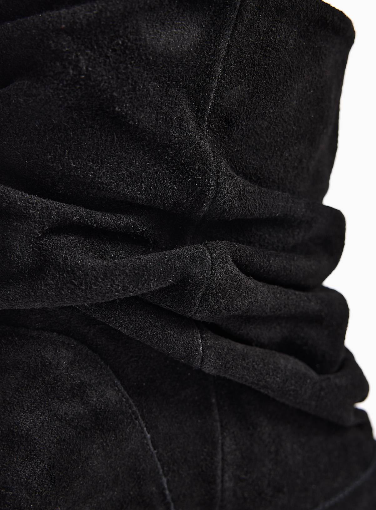 Black Ruched Mid Heel Suede Boots 7 - Image 3