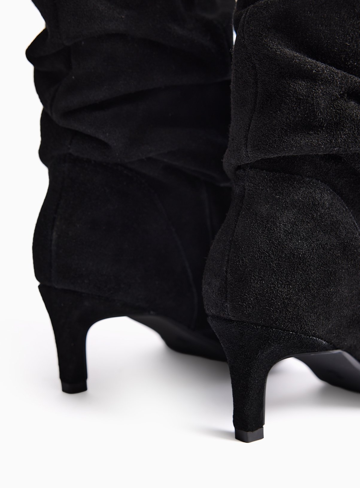 Black Ruched Mid Heel Suede Boots 7 - Image 4 thumbnail