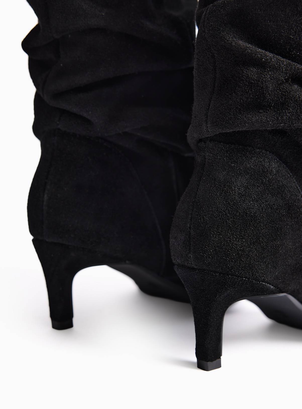 Black Ruched Mid Heel Suede Boots 7 - Image 4