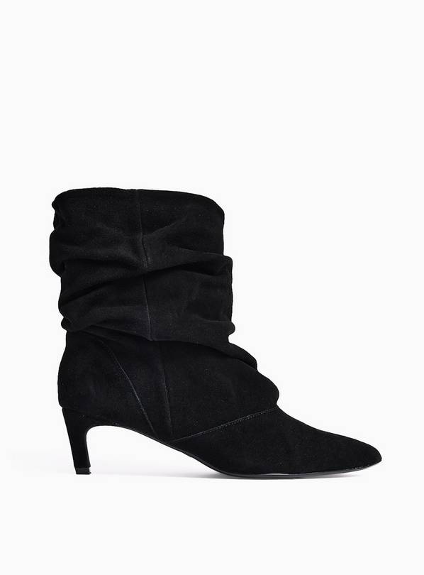 Black Ruched Mid Heel Suede Boots 9