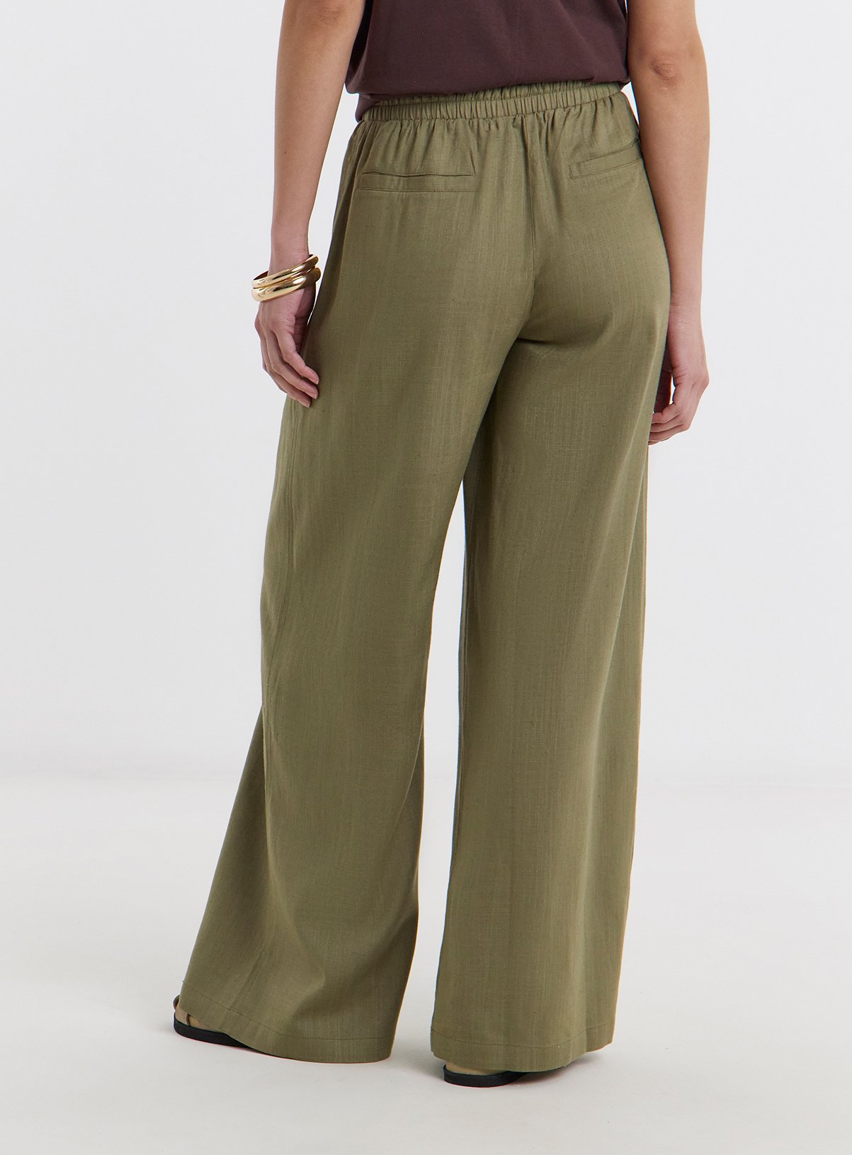 JD WILLIAMS Linen Mix Wide Leg Trousers Khaki 30 - Image 2 thumbnail