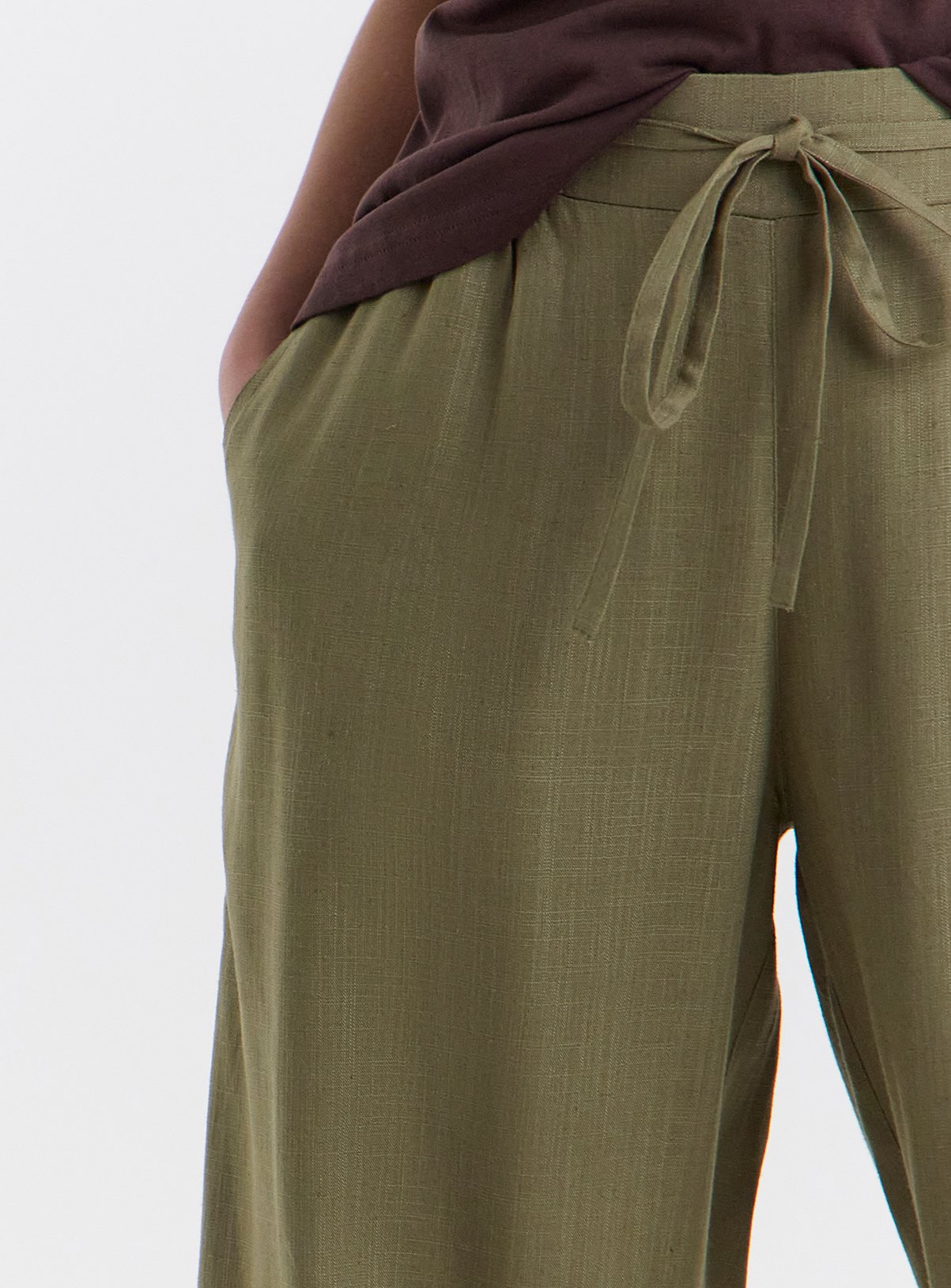 JD WILLIAMS Linen Mix Wide Leg Trousers Khaki 30 - Image 4 thumbnail