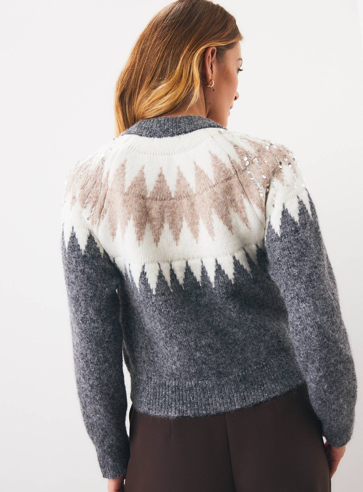 Grey Sequin Fairisle Cardigan S - Image 4
