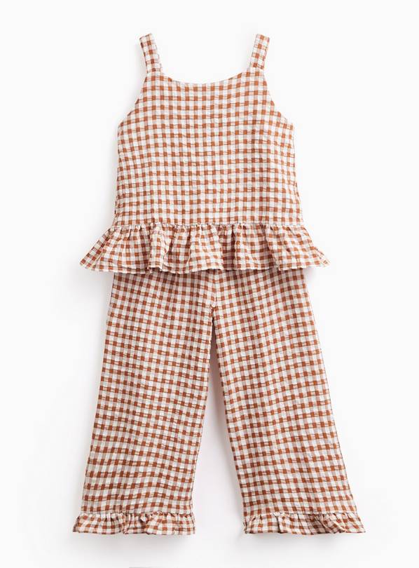 Neutral Seersucker Peplum Top & Trousers Set 1-2 years