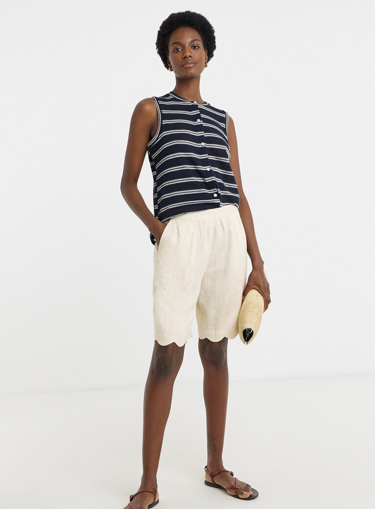 JD WILLIAMS Scallop Edge Linen Mix Short Stone 30 - Image 2 thumbnail
