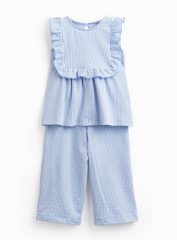 Blue Textured Frill Detail Top & Trousers Set 3-4 years