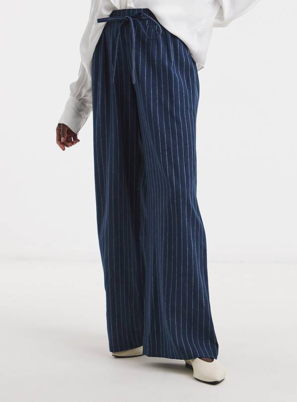 JD WILLIAMS Navy Stripe Linen Mix Trouser 10