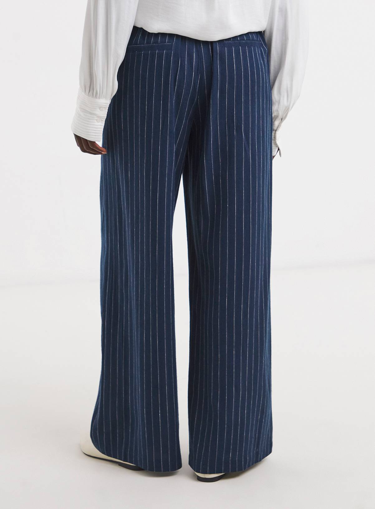 JD WILLIAMS Navy Stripe Linen Mix Trouser 8 - Image 2