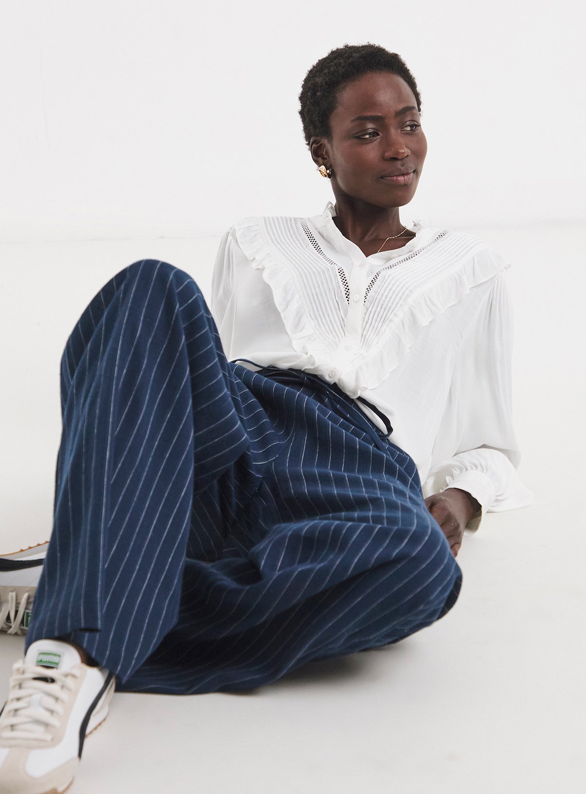 JD WILLIAMS Navy Stripe Linen Mix Trouser 8 - Image 3 thumbnail