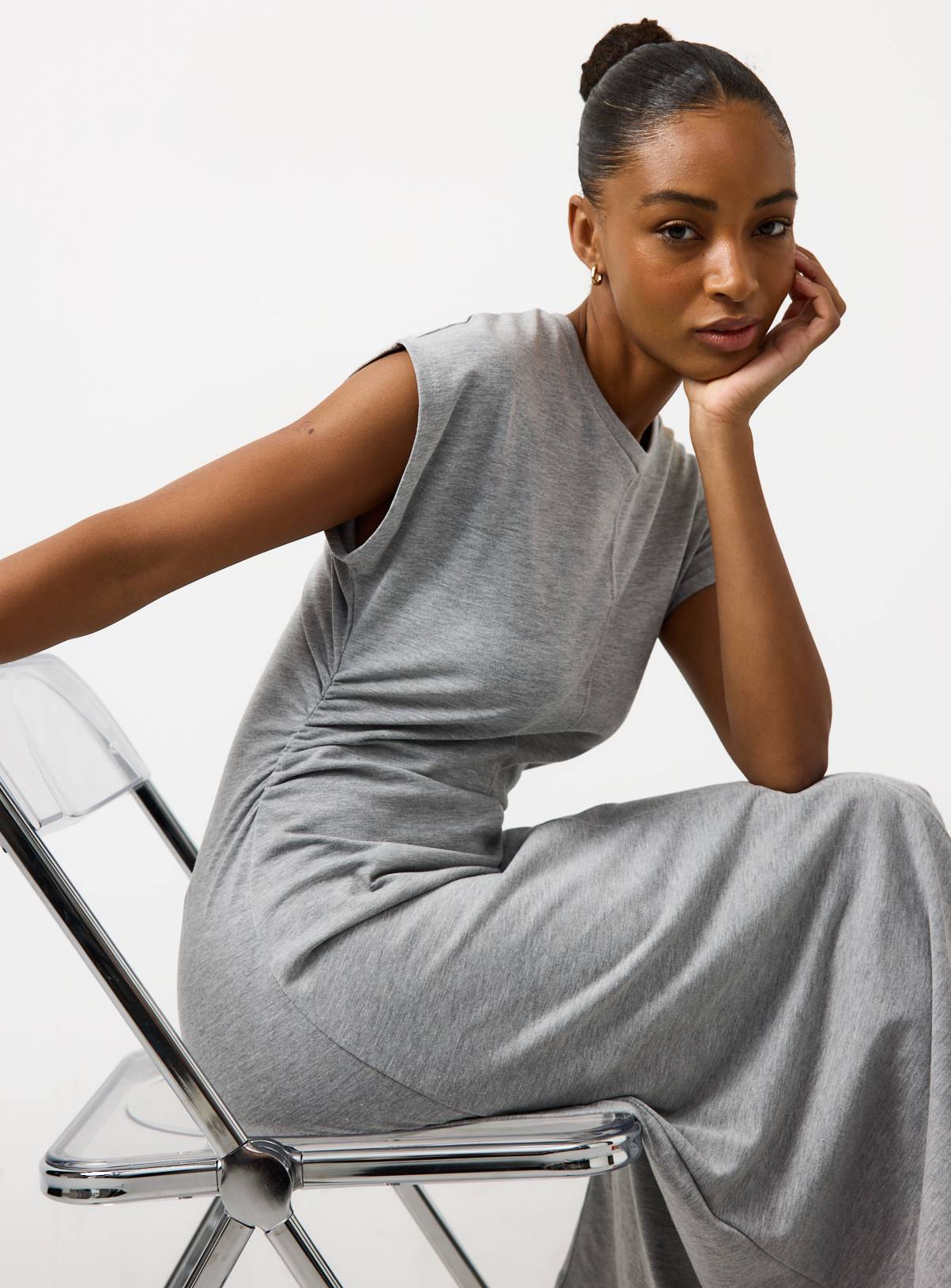Grey Marl Cinched Jersey Dress 18 - Image 1