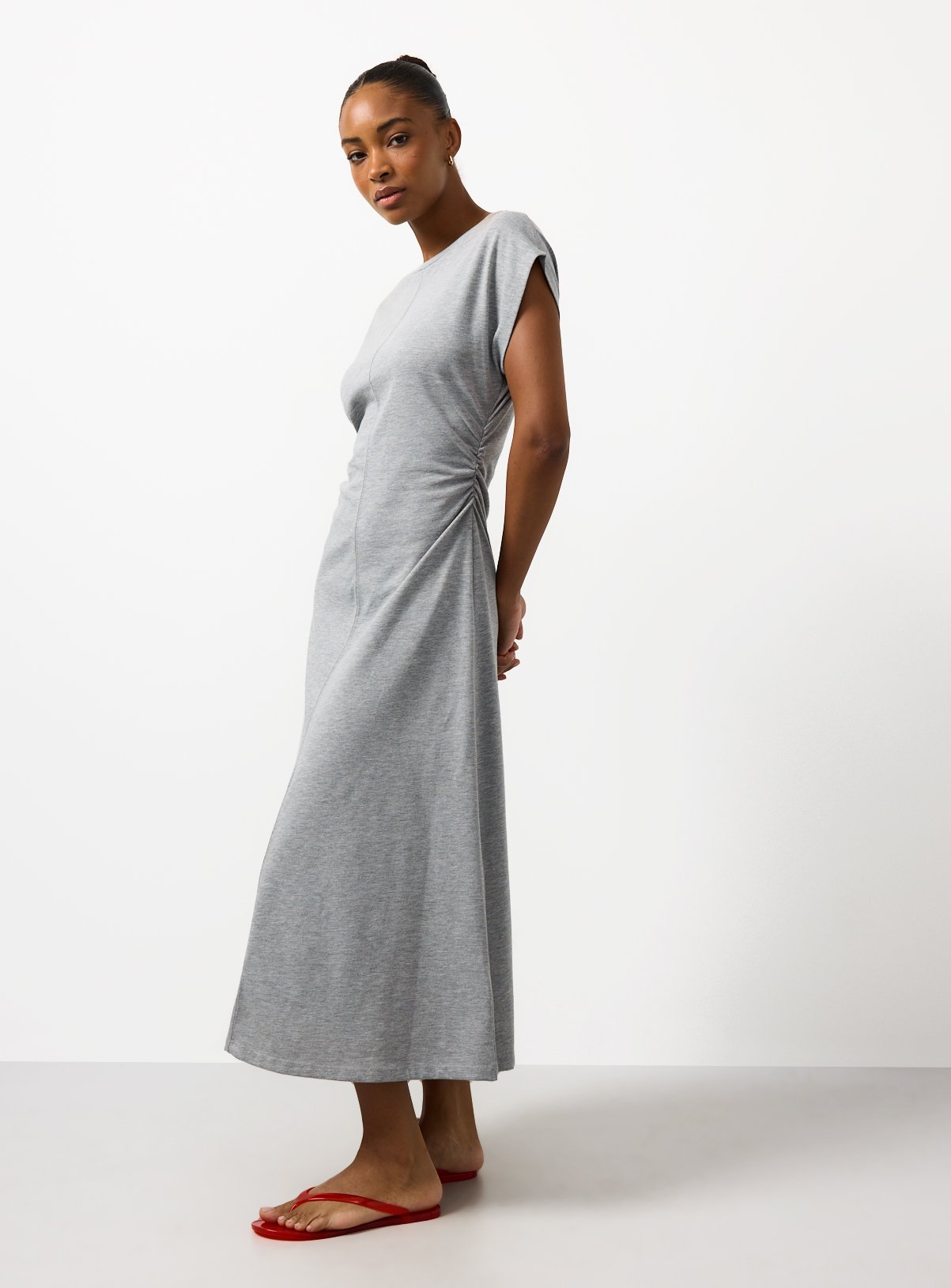 Grey Marl Cinched Jersey Dress 18 - Image 2 thumbnail