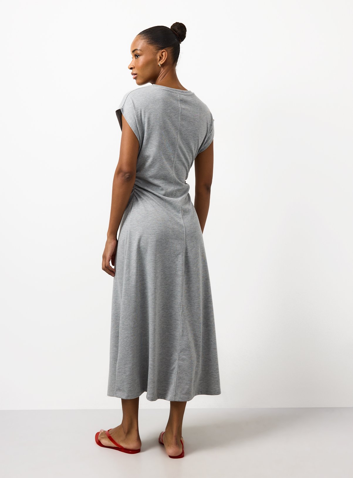 Grey Marl Cinched Jersey Dress 18 - Image 4 thumbnail