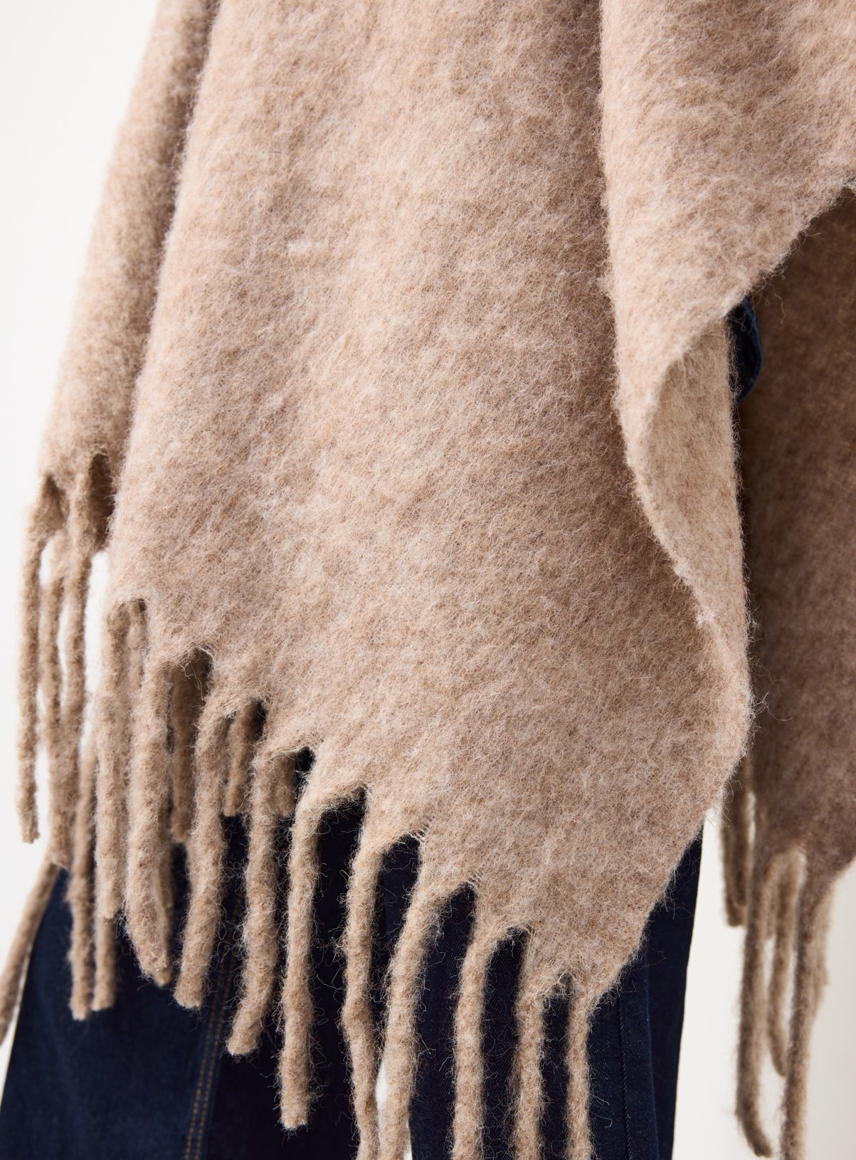 Oatmeal Brushed Knit Fringe Hem Cape One Size - Image 2 thumbnail