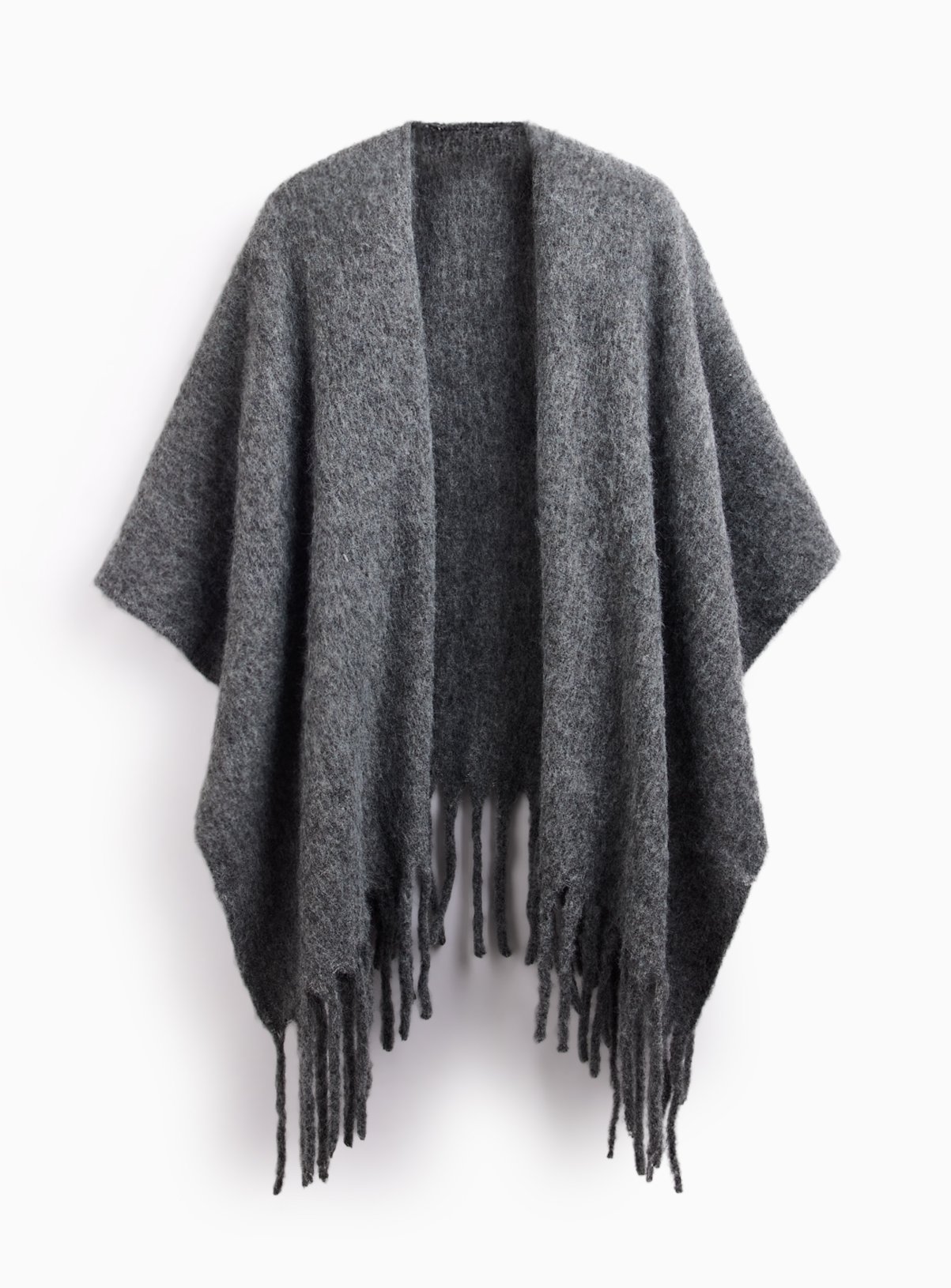 Oatmeal Brushed Knit Fringe Hem Cape One Size - Image 2 thumbnail