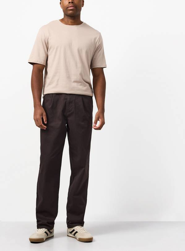 Dark Brown Single Pleat Relaxed Tapered Trouser 36S