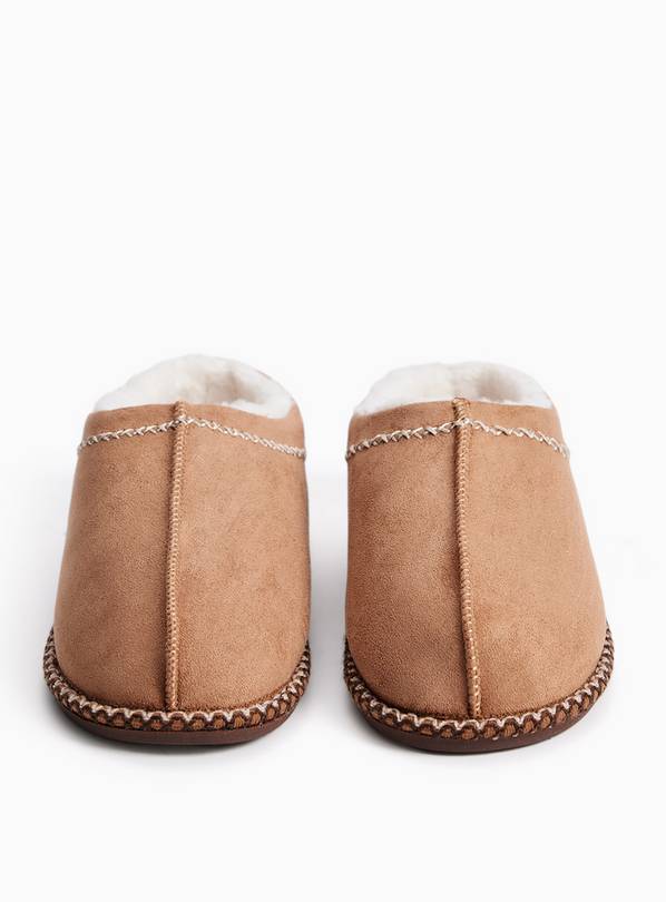 Tan Contrast Stitch High Back Mule Slippers L