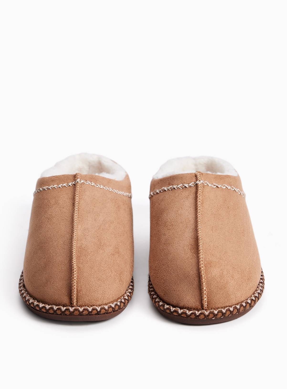 Tan Contrast Stitch High Back Mule Slippers M - Image 1