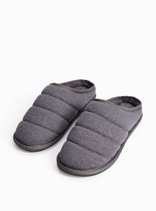 Charcoal Quilted Waffle Mule Slippers M