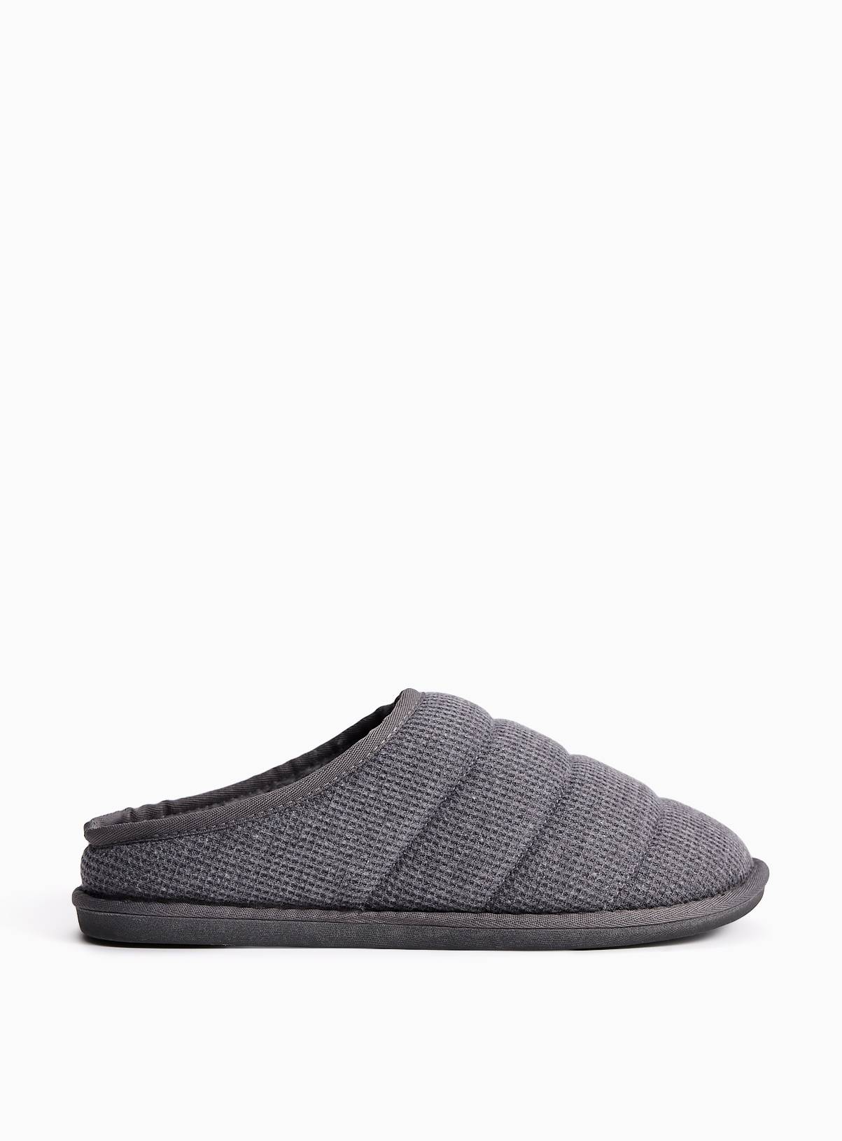 Charcoal Quilted Waffle Mule Slippers S - Image 2