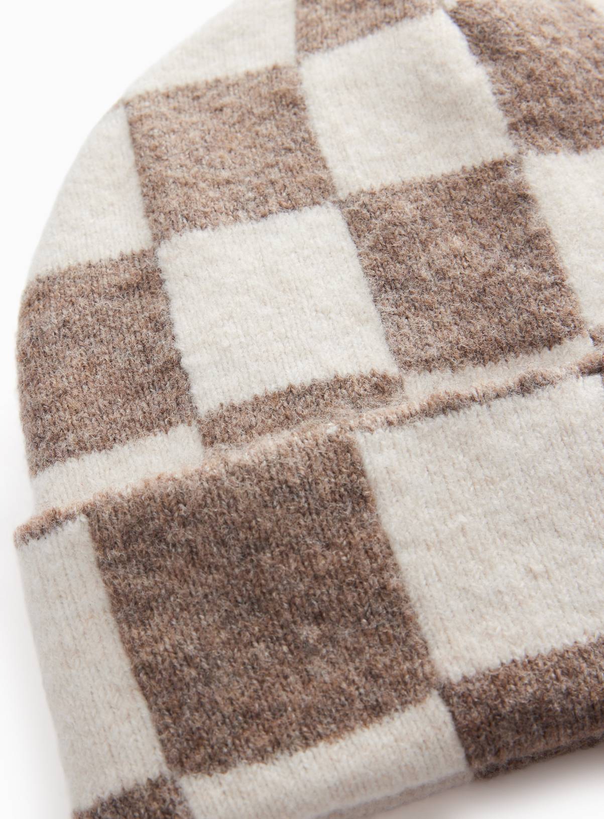 Cream Checkerboard Beanie Hat 6-9 years - Image 2