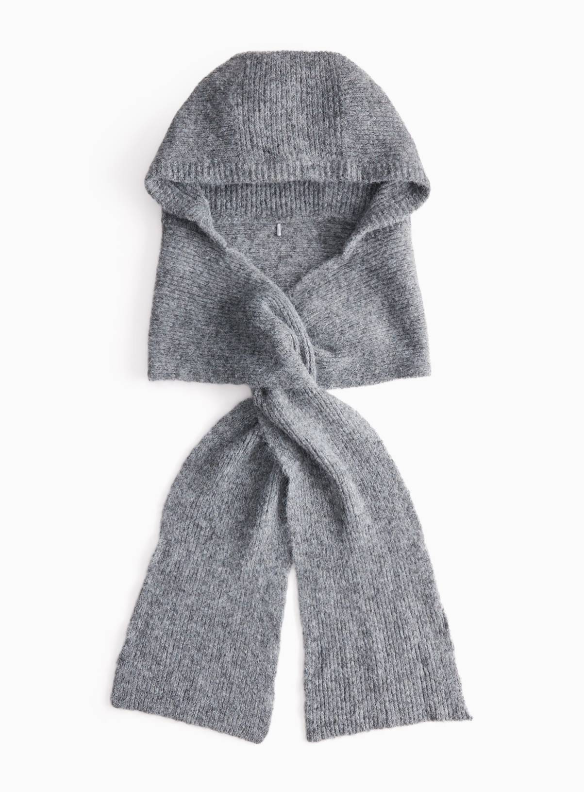 Grey Knitted Hooded Scarf One Size - Image 2