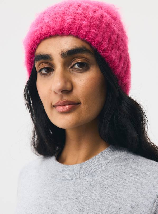 Pink Fuzzy Beanie Hat One Size