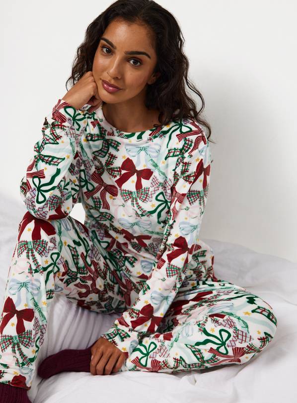 Cream Festive Bow Slinky Pyjamas XXL