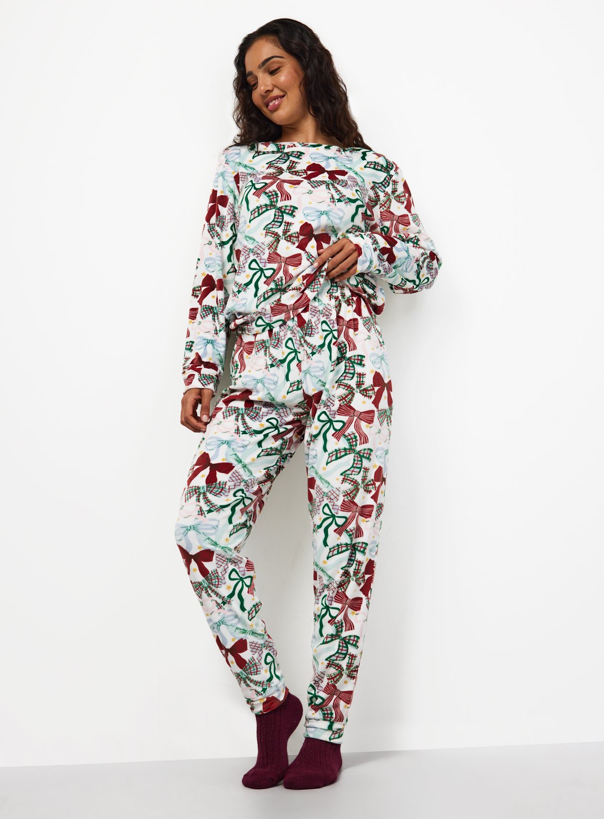 Christmas Festive Bows Slinky Pyjamas L - Image 3 thumbnail