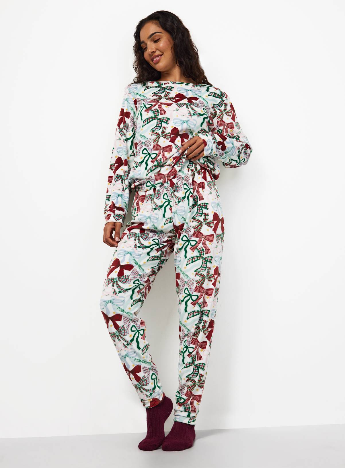 Christmas Festive Bows Slinky Pyjamas L - Image 3