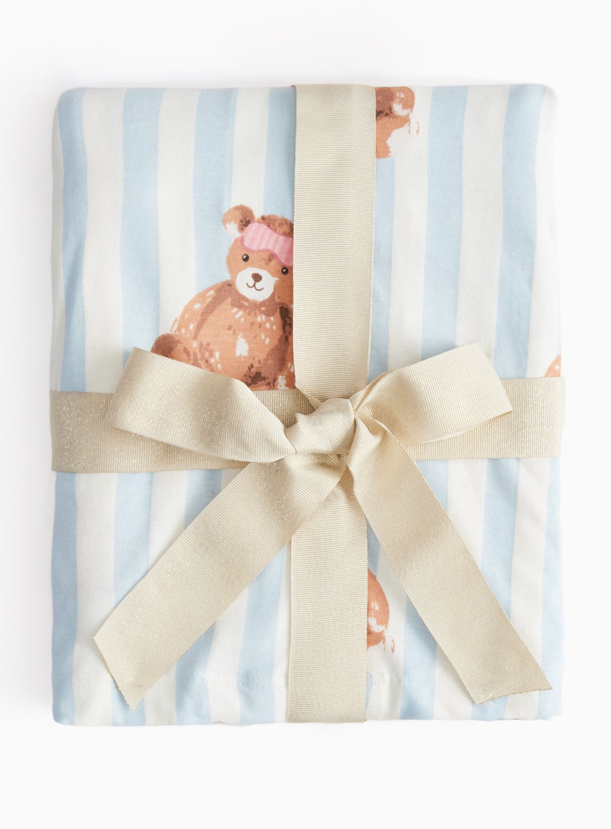 Christmas Blue and White Stripe Teddy Bear Print Traditional Pyjamas XS - Image 2 thumbnail