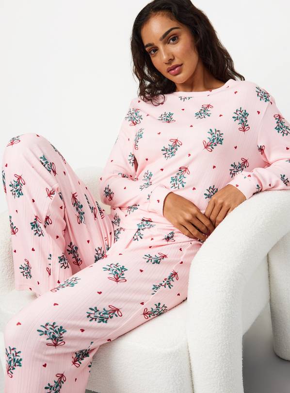 Pink Mistletoe Pointelle Pyjama Set L