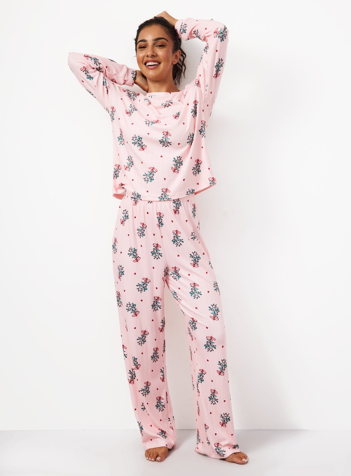 Christmas Pink Mistletoe Pointelle Pyjamas XS - Image 2 thumbnail