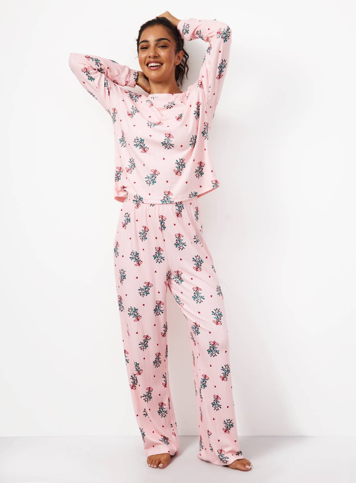 Christmas Pink Mistletoe Pointelle Pyjamas XS - Image 2