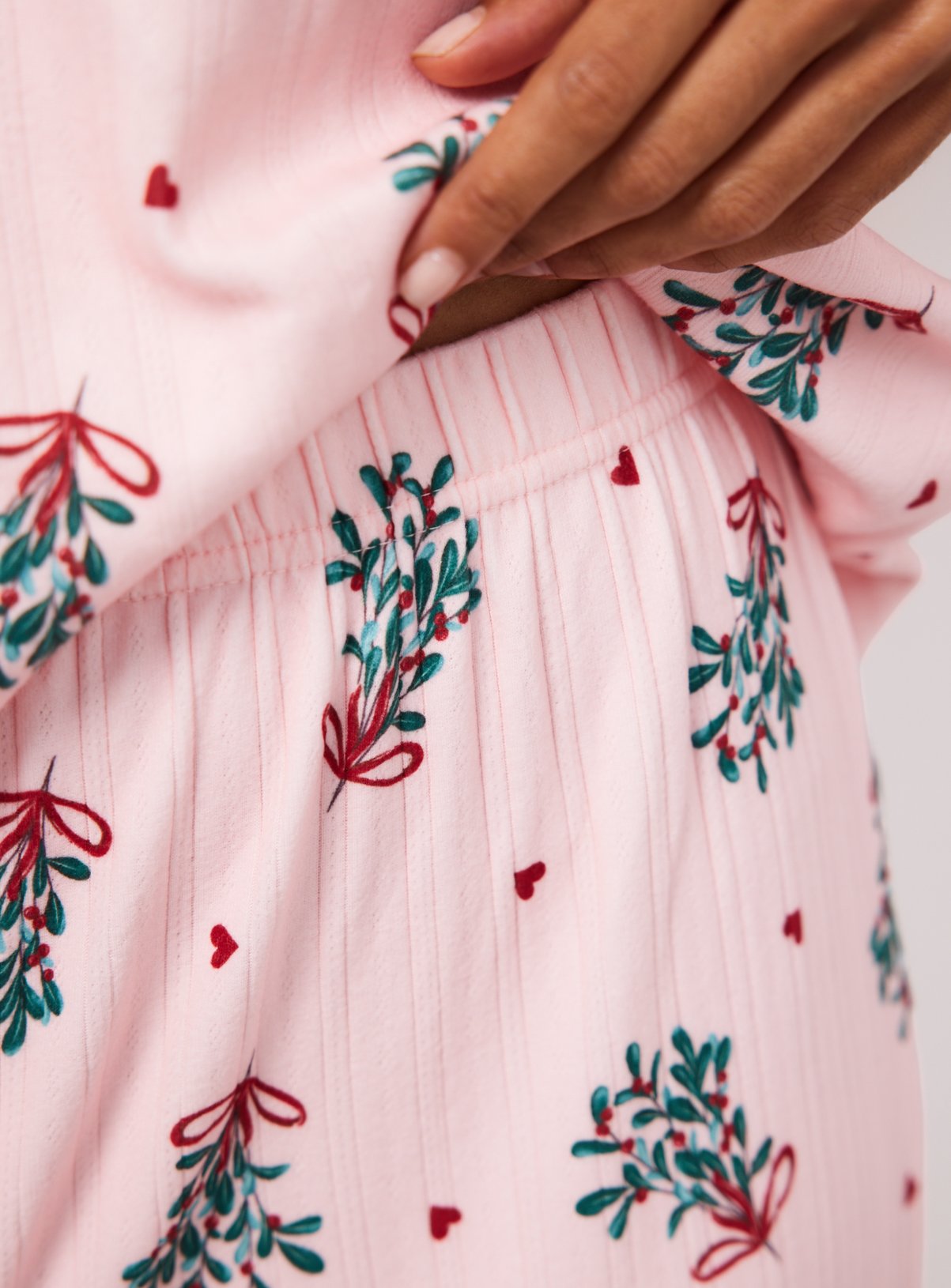 Christmas Pink Mistletoe Pointelle Pyjamas XS - Image 4 thumbnail